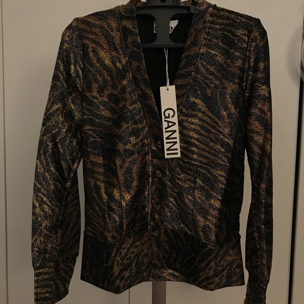 Ganni animal print shimmer blazer.